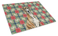 Brindle Great Dane Christmas PoinsettIas Cutting Board Tempered Glass Kitchen Cutting Surface, Heat Resistant Chopping, Non-Slip Feet, Food Prep & Serving