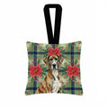Brindle Great Dane Christmas PoinsettIas Hanging Square Fabric Ornament 3.5 � 3.5 Decorative Door-Knob & Tree Hanger, Soft Fabric