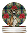 Brindle Great Dane Christmas PoinsettIas Large Sandstone Coasters Pack of 4 Absorbent Round Coasters Decor Gifts for Men or Women, 4 in, Multicolor
