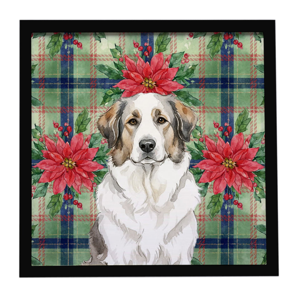 Badger Great Pyrenees Christmas PoinsettIas Framed Metal Print Bathroom, Kitchen, Office, Home Decor Wall Art Ready to Hang, Square, 8X8