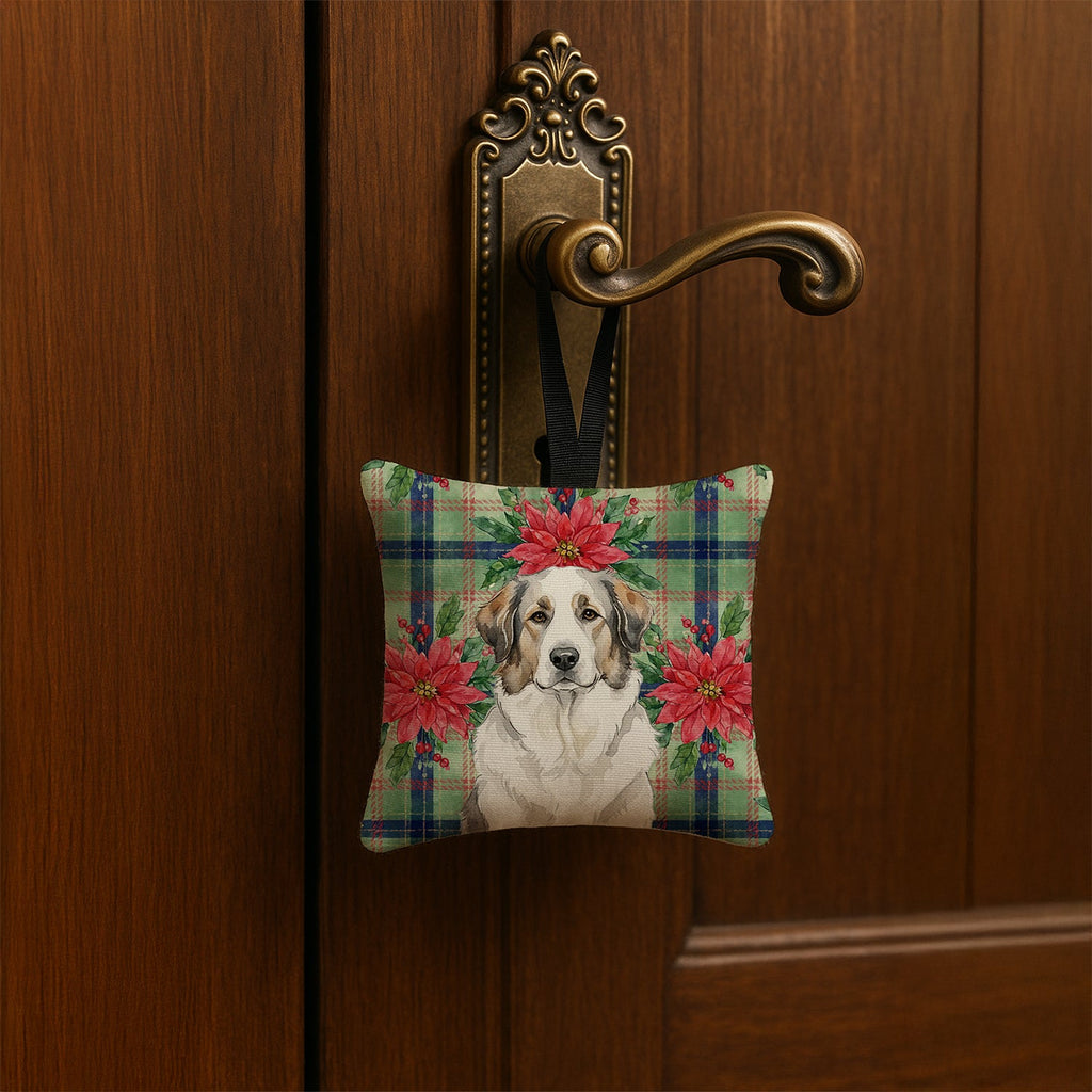 Badger Great Pyrenees Christmas PoinsettIas Hanging Square Fabric Ornament 3.5 � 3.5 Decorative Door-Knob & Tree Hanger, Soft Fabric