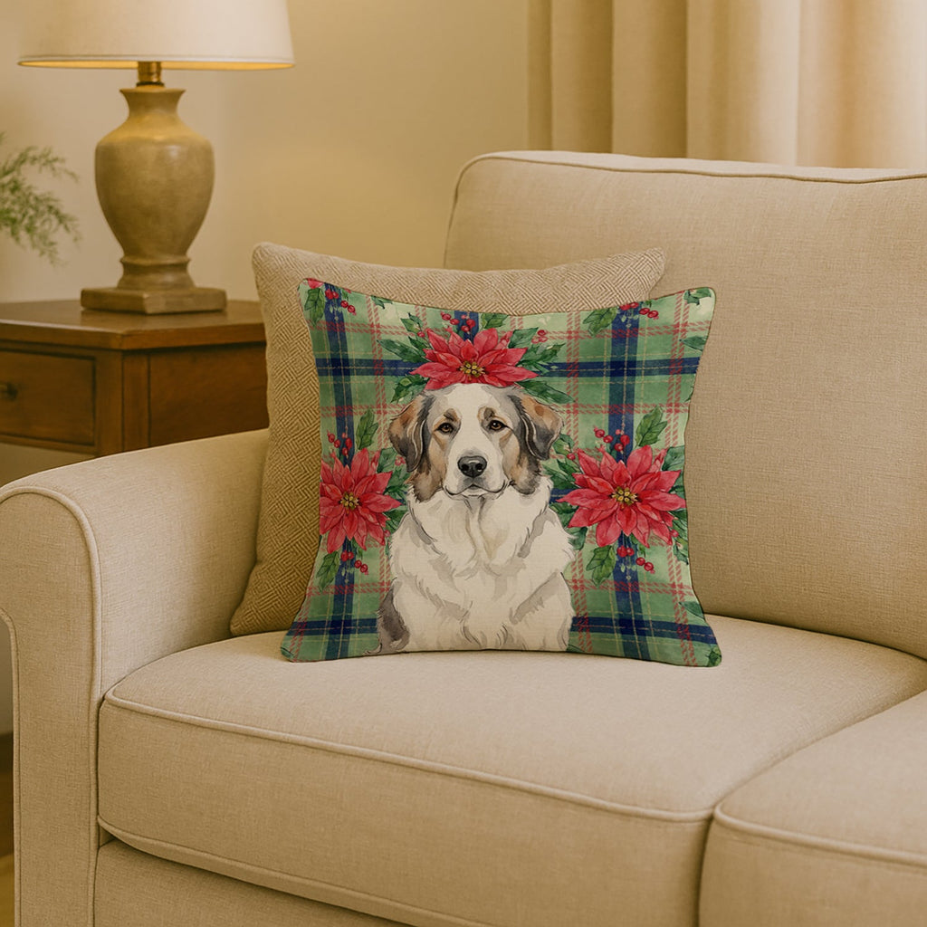 Badger Great Pyrenees Christmas PoinsettIas Decorative Throw Pillow 18x18 Indoor Outdoor Accent Cushion, Fabric Cover with Insert for Sofa, Bed, Porch & Living Room