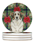 Badger Great Pyrenees Christmas PoinsettIas Large Sandstone Coasters Pack of 4 Absorbent Round Coasters Decor Gifts for Men or Women, 4 in, Multicolor