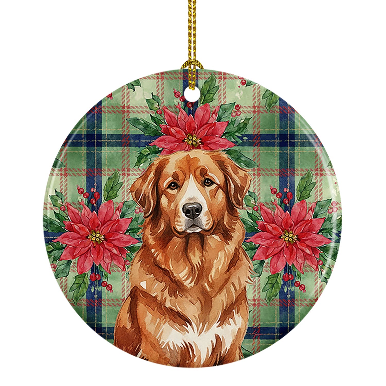 Reddish Brown Great Pyrenees Christmas PoinsettIas Ceramic Ornament Christmas Tree Hanging Decorations for Home Christmas Holiday, Party, Gift, 3 in, Multicolor