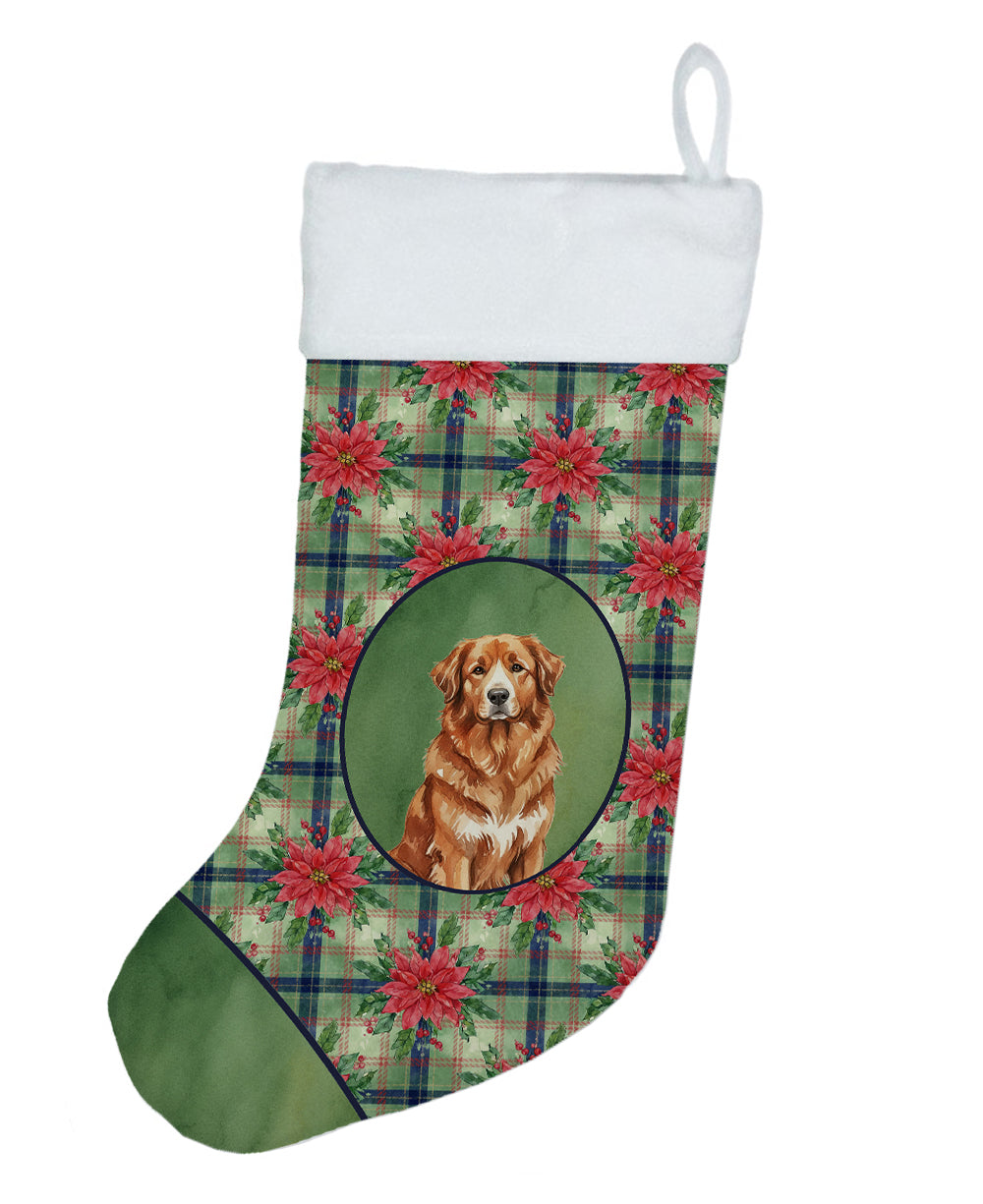 Reddish Brown Great Pyrenees Christmas PoinsettIas Holiday Stocking Double-Sided Print, Polyester Suede,11x18, Made in USA