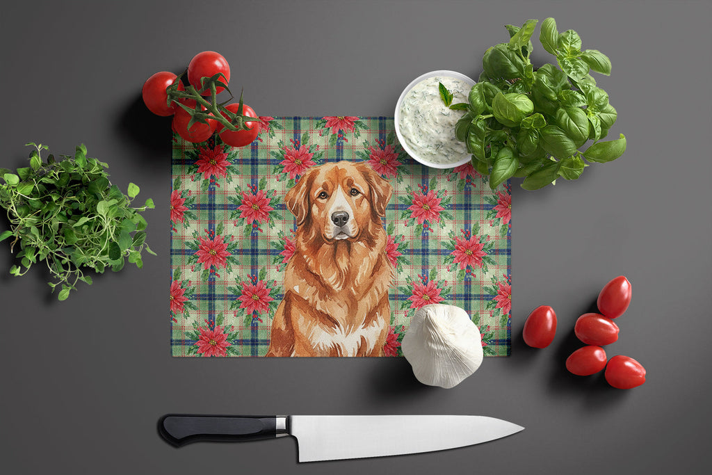 Reddish Brown Great Pyrenees Christmas PoinsettIas Cutting Board Tempered Glass Kitchen Cutting Surface, Heat Resistant Chopping, Non-Slip Feet, Food Prep & Serving
