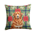 Reddish Brown Great Pyrenees Christmas PoinsettIas Decorative Throw Pillow 14x14 Indoor Outdoor Accent Cushion, Fabric Cover with Insert for Sofa, Bed, Porch & Living Room