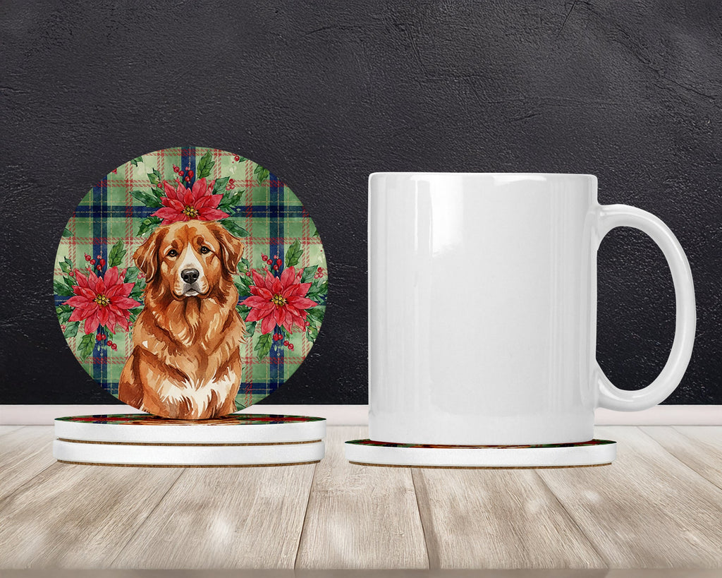 Reddish Brown Great Pyrenees Christmas PoinsettIas Large Sandstone Coasters Pack of 4 Absorbent Round Coasters Decor Gifts for Men or Women, 4 in, Multicolor