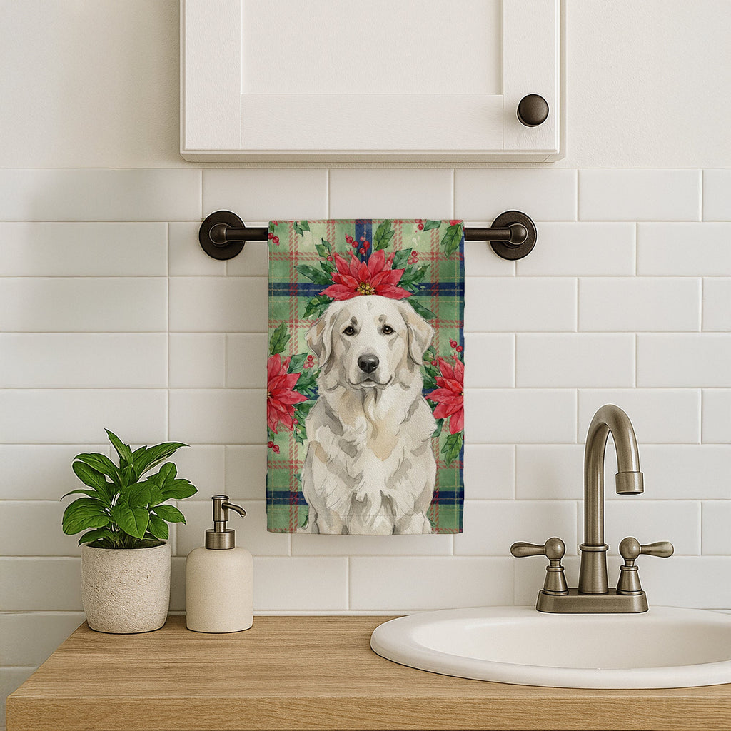 White Great Pyrenees Christmas PoinsettIas Kitchen Towel Velour Plush Front and Cotton Loop Back Machine Washable