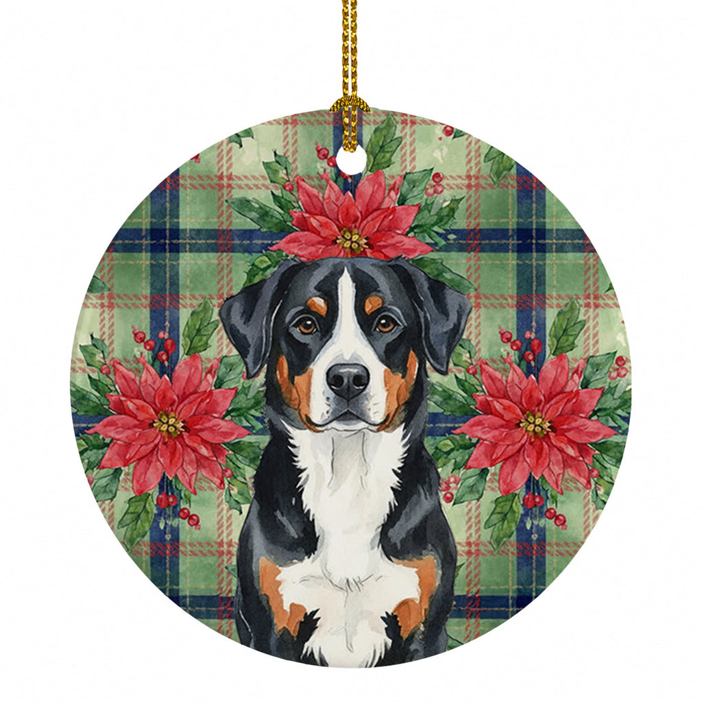Greater Swiss Mountain Dog Christmas PoinsettIas Ceramic Ornament Christmas Tree Hanging Decorations for Home Christmas Holiday, Party, Gift, 3 in, Multicolor
