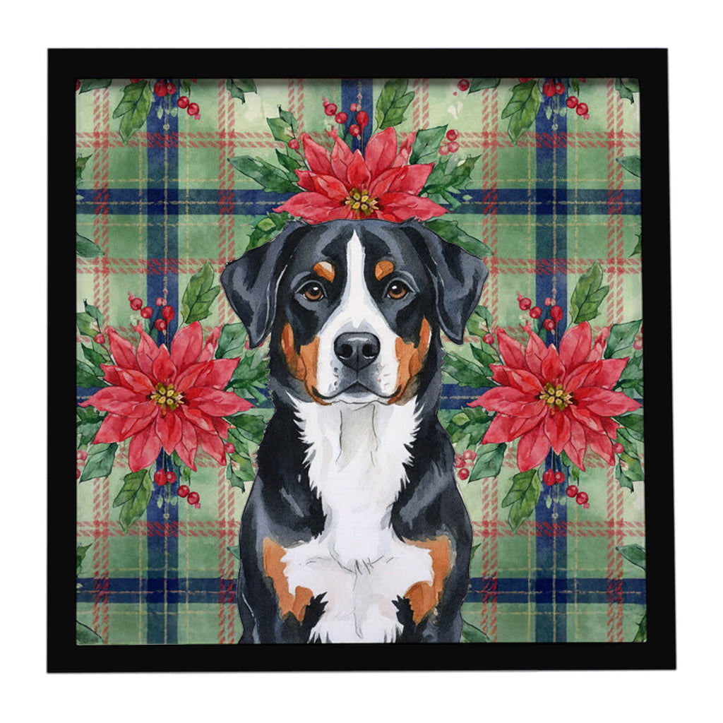 Greater Swiss Mountain Dog Christmas PoinsettIas Framed Metal Print Bathroom, Kitchen, Office, Home Decor Wall Art Ready to Hang, Square, 8X8