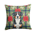 Greater Swiss Mountain Dog Christmas PoinsettIas Decorative Throw Pillow 14x14 Indoor Outdoor Accent Cushion, Fabric Cover with Insert for Sofa, Bed, Porch & Living Room