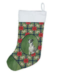 Black and White Greyhound Christmas PoinsettIas Holiday Stocking Double-Sided Print, Polyester Suede,11x18, Made in USA