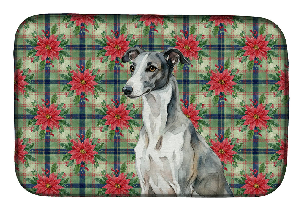 Black and White Greyhound Christmas PoinsettIas Dish Drying Mat Absorbent Dish Drying Mat Pad for Kitchen Counter Dish Drainer Mat for Countertop, 14 x 21", Multicolor