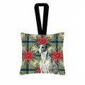 Black and White Greyhound Christmas PoinsettIas Hanging Square Fabric Ornament 3.5 � 3.5 Decorative Door-Knob & Tree Hanger, Soft Fabric