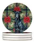 Black Greyhound Christmas PoinsettIas Large Sandstone Coasters Pack of 4 Absorbent Round Coasters Decor Gifts for Men or Women, 4 in, Multicolor