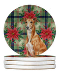 Red Greyhound Christmas PoinsettIas Large Sandstone Coasters Pack of 4 Absorbent Round Coasters Decor Gifts for Men or Women, 4 in, Multicolor