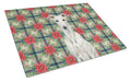 White Greyhound Christmas PoinsettIas Cutting Board Tempered Glass Kitchen Cutting Surface, Heat Resistant Chopping, Non-Slip Feet, Food Prep & Serving