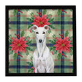 White Greyhound Christmas PoinsettIas Framed Metal Print Bathroom, Kitchen, Office, Home Decor Wall Art Ready to Hang, Square, 8X8