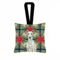 White Greyhound Christmas PoinsettIas Hanging Square Fabric Ornament 3.5 � 3.5 Decorative Door-Knob & Tree Hanger, Soft Fabric