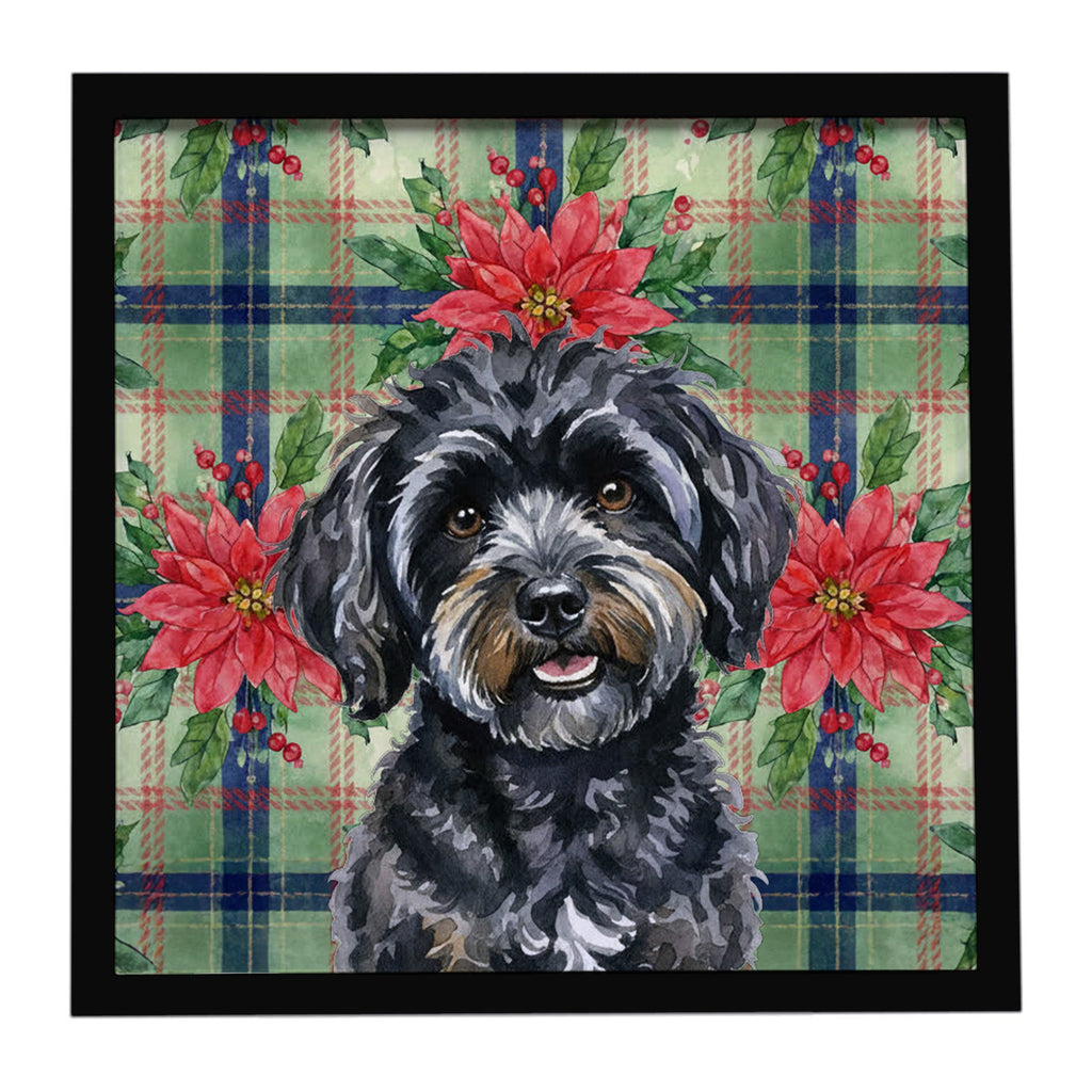 Black Havanese Christmas PoinsettIas Framed Metal Print Bathroom, Kitchen, Office, Home Decor Wall Art Ready to Hang, Square, 8X8