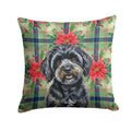 Black Havanese Christmas PoinsettIas Decorative Throw Pillow 18x18 Indoor Outdoor Accent Cushion, Fabric Cover with Insert for Sofa, Bed, Porch & Living Room