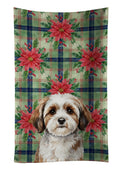 Parti-color Havanese Christmas PoinsettIas Kitchen Towel Velour Plush Front and Cotton Loop Back Machine Washable