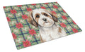 Parti-color Havanese Christmas PoinsettIas Cutting Board Tempered Glass Kitchen Cutting Surface, Heat Resistant Chopping, Non-Slip Feet, Food Prep & Serving