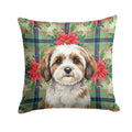 Parti-color Havanese Christmas PoinsettIas Decorative Throw Pillow 14x14 Indoor Outdoor Accent Cushion, Fabric Cover with Insert for Sofa, Bed, Porch & Living Room