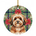 Sable Havanese Christmas PoinsettIas Ceramic Ornament Christmas Tree Hanging Decorations for Home Christmas Holiday, Party, Gift, 3 in, Multicolor