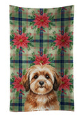Sable Havanese Christmas PoinsettIas Kitchen Towel Velour Plush Front and Cotton Loop Back Machine Washable