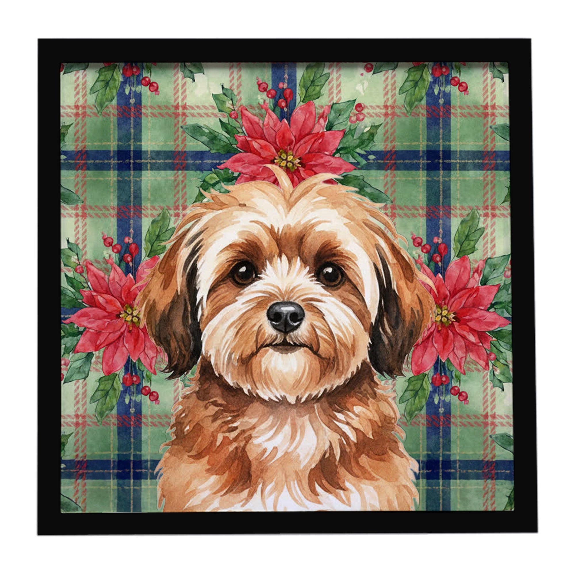 Sable Havanese Christmas PoinsettIas Framed Metal Print Bathroom, Kitchen, Office, Home Decor Wall Art Ready to Hang, Square, 8X8