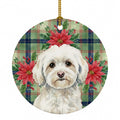 White Havanese Christmas PoinsettIas Ceramic Ornament Christmas Tree Hanging Decorations for Home Christmas Holiday, Party, Gift, 3 in, Multicolor
