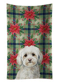 White Havanese Christmas PoinsettIas Kitchen Towel Velour Plush Front and Cotton Loop Back Machine Washable