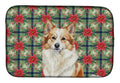 Tan Icelandic Sheepdog Christmas PoinsettIas Dish Drying Mat Absorbent Dish Drying Mat Pad for Kitchen Counter Dish Drainer Mat for Countertop, 14 x 21", Multicolor