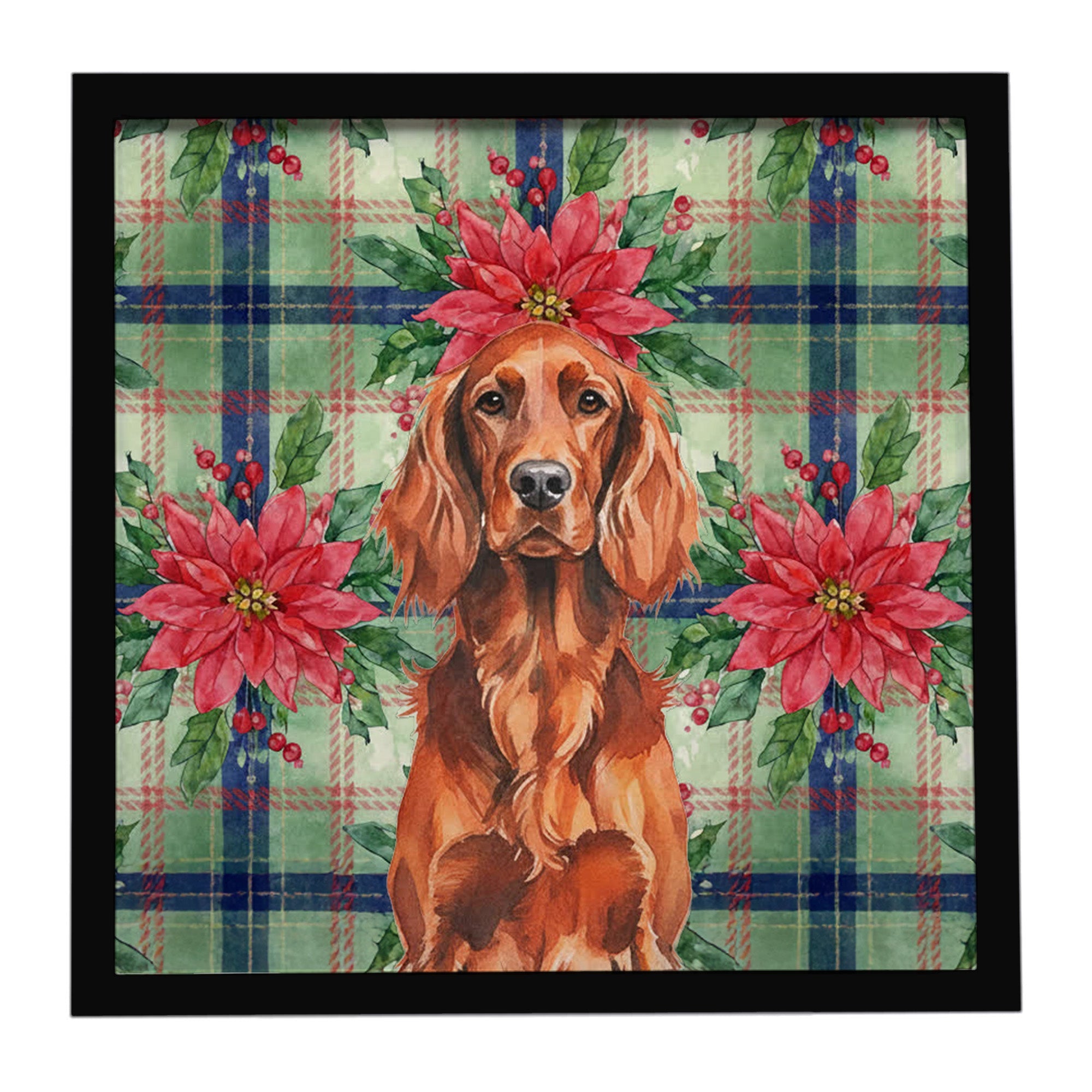 Irish Setter Christmas PoinsettIas Framed Metal Print Bathroom, Kitchen, Office, Home Decor Wall Art Ready to Hang, Square, 8X8