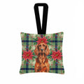 Irish Setter Christmas PoinsettIas Hanging Square Fabric Ornament 3.5 � 3.5 Decorative Door-Knob & Tree Hanger, Soft Fabric