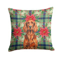 Irish Setter Christmas PoinsettIas Decorative Throw Pillow 14x14 Indoor Outdoor Accent Cushion, Fabric Cover with Insert for Sofa, Bed, Porch & Living Room