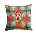 Irish Terrier Christmas PoinsettIas Decorative Throw Pillow 18x18 Indoor Outdoor Accent Cushion, Fabric Cover with Insert for Sofa, Bed, Porch & Living Room