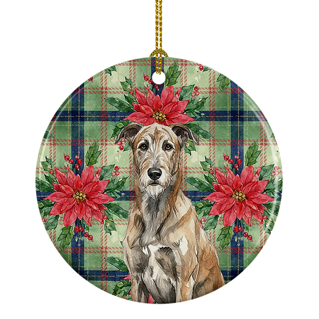 Brindle Irish Wolfhound Christmas PoinsettIas Ceramic Ornament Christmas Tree Hanging Decorations for Home Christmas Holiday, Party, Gift, 3 in, Multicolor
