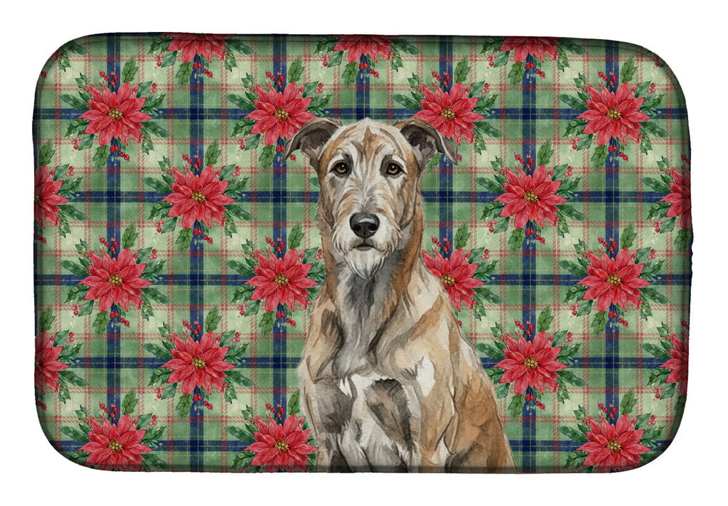 Brindle Irish Wolfhound Christmas PoinsettIas Dish Drying Mat Absorbent Dish Drying Mat Pad for Kitchen Counter Dish Drainer Mat for Countertop, 14 x 21", Multicolor