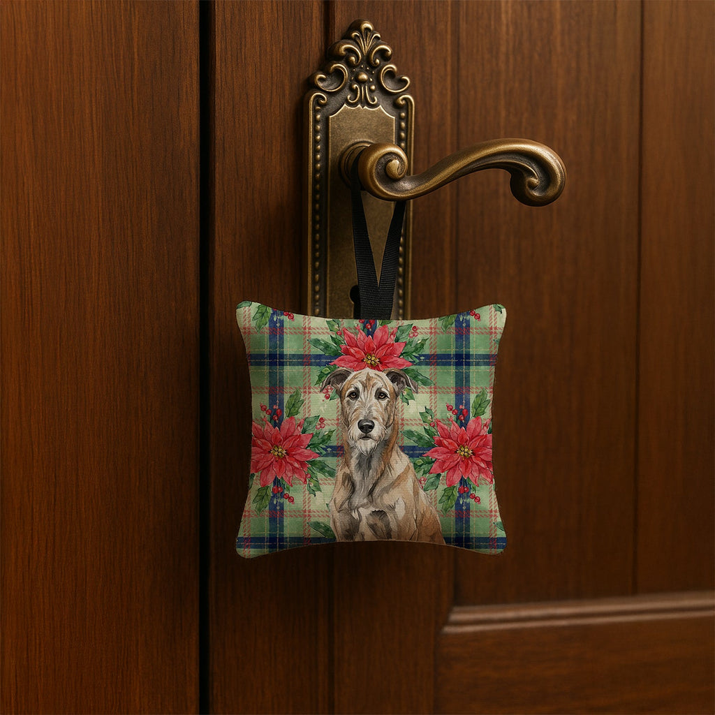 Brindle Irish Wolfhound Christmas PoinsettIas Hanging Square Fabric Ornament 3.5 � 3.5 Decorative Door-Knob & Tree Hanger, Soft Fabric