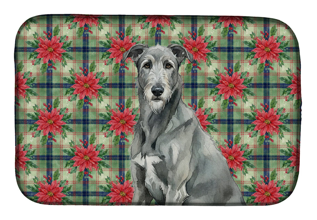 Gray Irish Wolfhound Christmas PoinsettIas Dish Drying Mat Absorbent Dish Drying Mat Pad for Kitchen Counter Dish Drainer Mat for Countertop, 14 x 21", Multicolor