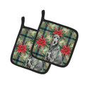 Gray Irish Wolfhound Christmas PoinsettIas Pot Holder Set of 2 Heat Resistant Quilted Hot Pads 7.5 x 7.5 Inch, Insulated Kitchen Trivets for Cooking & Baking