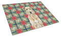 Wheaten Irish Wolfhound Christmas PoinsettIas Cutting Board Tempered Glass Kitchen Cutting Surface, Heat Resistant Chopping, Non-Slip Feet, Food Prep & Serving
