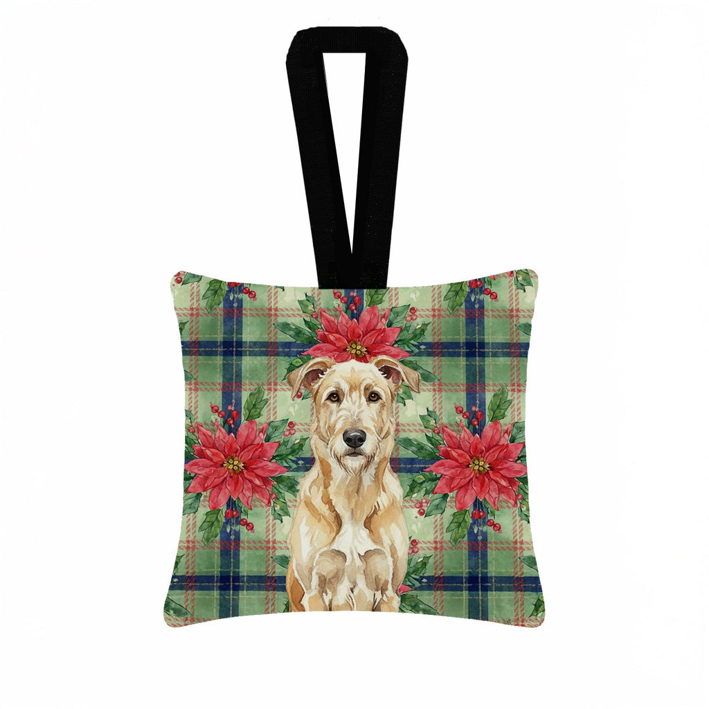 Wheaten Irish Wolfhound Christmas PoinsettIas Hanging Square Fabric Ornament 3.5 � 3.5 Decorative Door-Knob & Tree Hanger, Soft Fabric