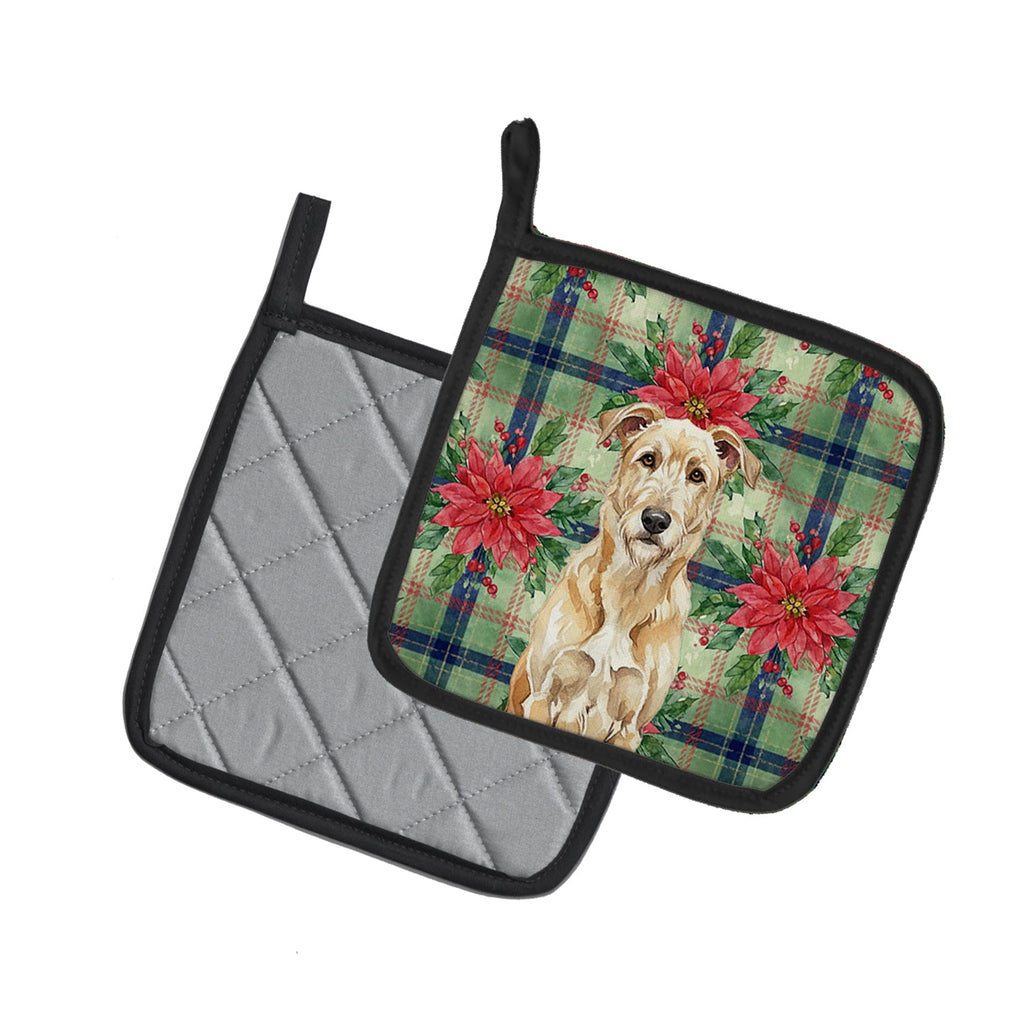 Wheaten Irish Wolfhound Christmas PoinsettIas Pot Holder Set of 2 Heat Resistant Quilted Hot Pads 7.5 x 7.5 Inch, Insulated Kitchen Trivets for Cooking & Baking