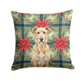 Wheaten Irish Wolfhound Christmas PoinsettIas Decorative Throw Pillow 14x14 Indoor Outdoor Accent Cushion, Fabric Cover with Insert for Sofa, Bed, Porch & Living Room
