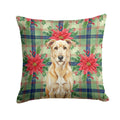 Wheaten Irish Wolfhound Christmas PoinsettIas Decorative Throw Pillow 18x18 Indoor Outdoor Accent Cushion, Fabric Cover with Insert for Sofa, Bed, Porch & Living Room