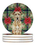 Wheaten Irish Wolfhound Christmas PoinsettIas Large Sandstone Coasters Pack of 4 Absorbent Round Coasters Decor Gifts for Men or Women, 4 in, Multicolor